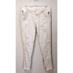 M N M L White Stretch Moto Denim Skinny Distressed Mens Jeans Size 29 Ankle Zip